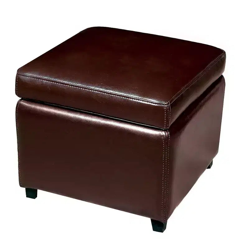 Ottoman Cubo Contenitore Piccolo in Vera Pelle - Baxton Studio