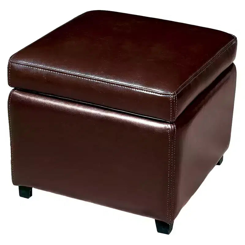 Ottoman Cubo Contenitore Piccolo in Vera Pelle - Baxton Studio