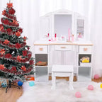Set da toeletta per bambini con specchio e sgabello, set da gioco in legno per il trucco delle bambine, tavolino da trucco da principessa per bambini e neonati, bianco