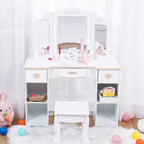 Set da toeletta per bambini con specchio e sgabello, set da gioco in legno per il trucco delle bambine, tavolino da trucco da principessa per bambini e neonati, bianco