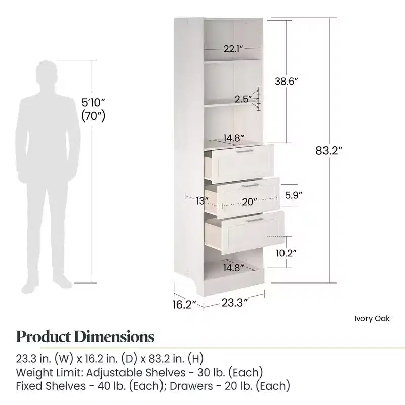 Ameriwood Home Elba Comodino a 3 cassetti, rovere avorio