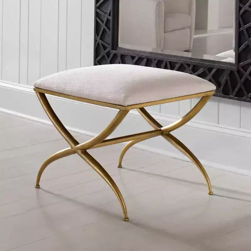 Panchina piccola Uttermost Crossing con tessuto bianco larga 23 1/2