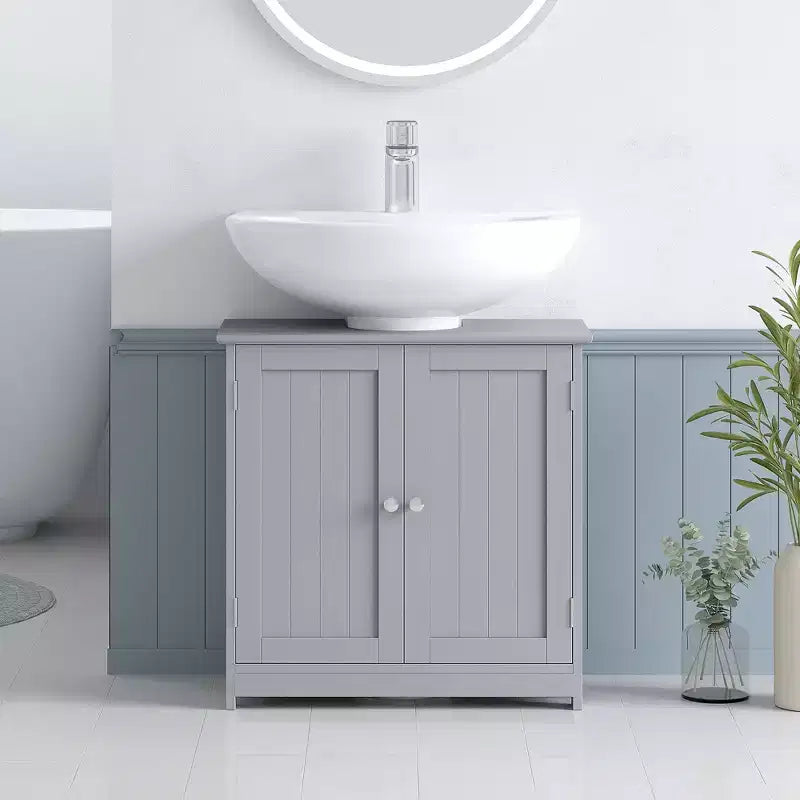 kleankin Mobile Base per Lavabo, Armadietto da Bagno Sottolavello con Apertura a U e Ripiano Interno Regolabile