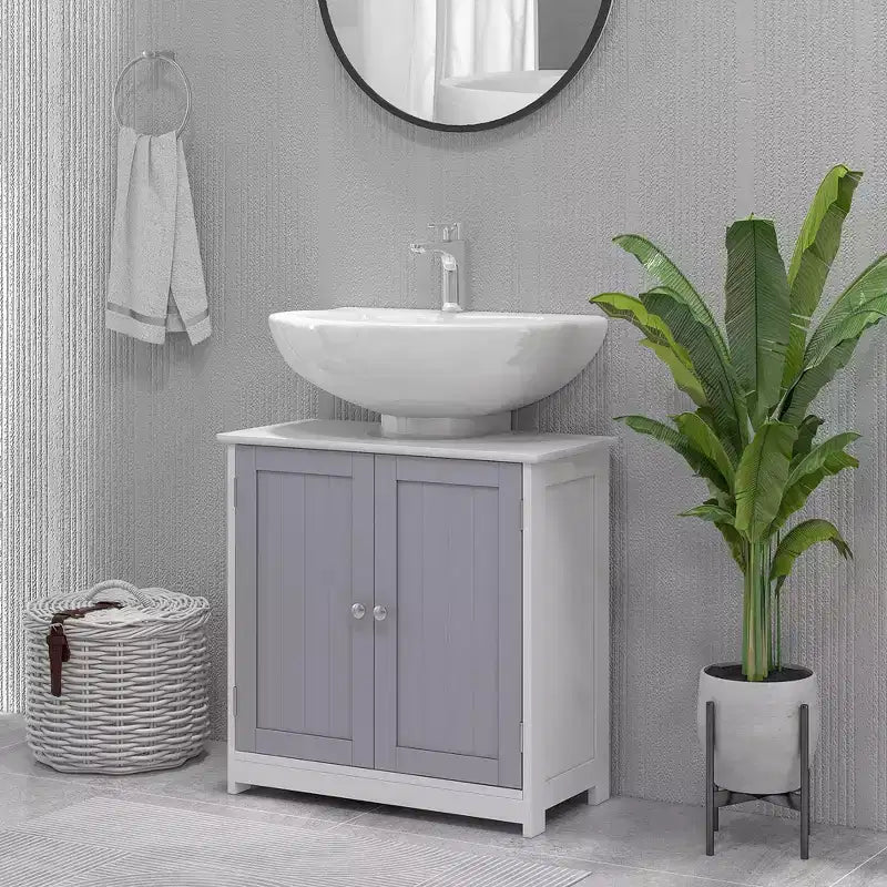 kleankin Mobile Base per Lavabo, Armadietto da Bagno Sottolavello con Apertura a U e Ripiano Interno Regolabile