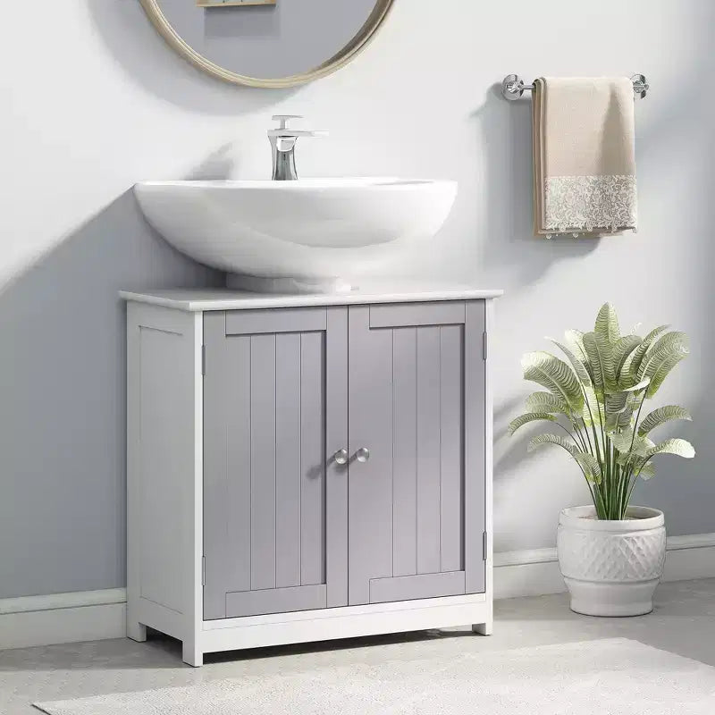 kleankin Mobile Base per Lavabo, Armadietto da Bagno Sottolavello con Apertura a U e Ripiano Interno Regolabile