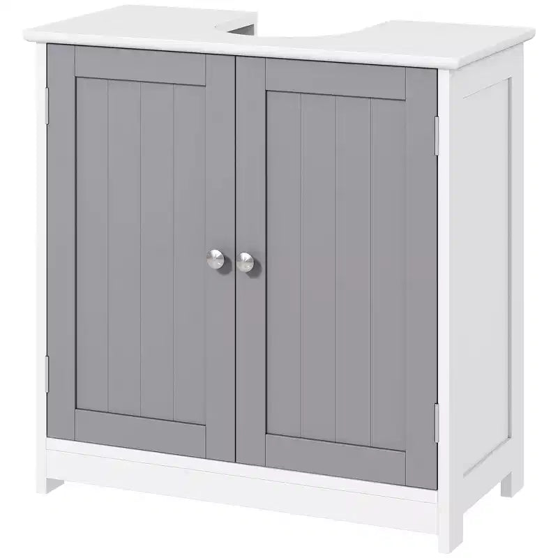 kleankin Mobile Base per Lavabo, Armadietto da Bagno Sottolavello con Apertura a U e Ripiano Interno Regolabile