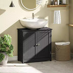 kleankin Mobile Base per Lavabo, Armadietto da Bagno Sottolavello con Apertura a U e Ripiano Interno Regolabile