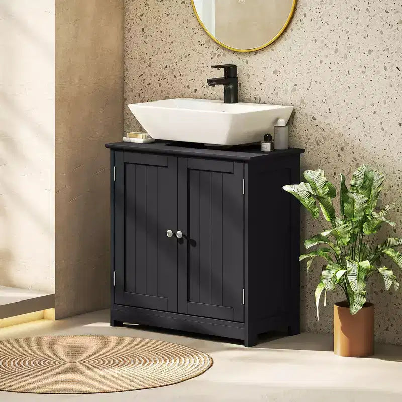 kleankin Mobile Base per Lavabo, Armadietto da Bagno Sottolavello con Apertura a U e Ripiano Interno Regolabile