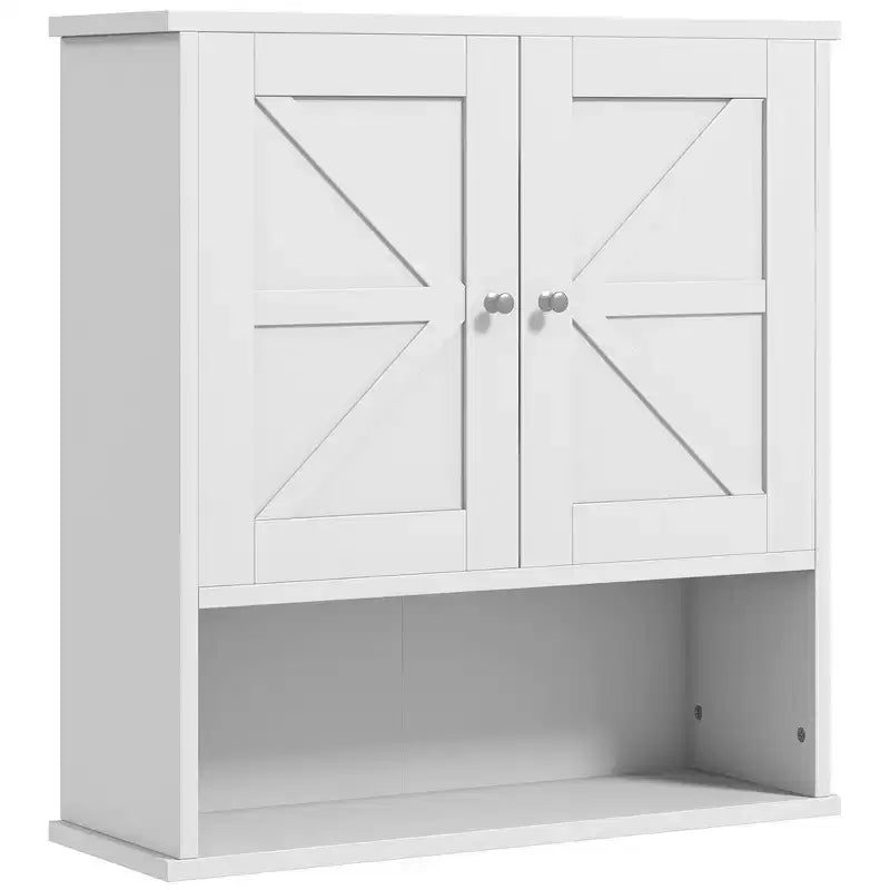 kleankin Mobiletto da Bagno da Parete, Armadietto in Stile Rustico con Ripiano Aperto e Ripiano Regolabile, Credenza Contenitore per Lavanderia