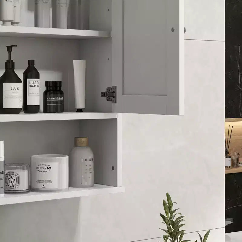 kleankin Mobiletto da Bagno da Parete, Armadietto in Stile Rustico con Ripiano Aperto e Ripiano Regolabile, Credenza Contenitore per Lavanderia