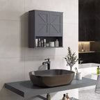 kleankin Mobiletto da Bagno da Parete, Armadietto in Stile Rustico con Ripiano Aperto e Ripiano Regolabile, Credenza Contenitore per Lavanderia