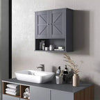 kleankin Mobiletto da Bagno da Parete, Armadietto in Stile Rustico con Ripiano Aperto e Ripiano Regolabile, Credenza Contenitore per Lavanderia