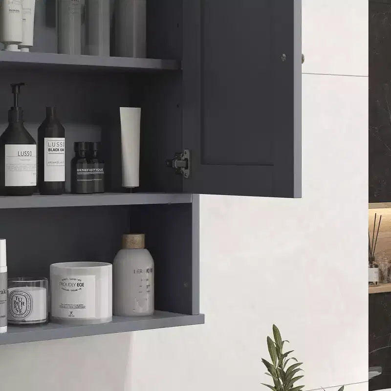 kleankin Mobiletto da Bagno da Parete, Armadietto in Stile Rustico con Ripiano Aperto e Ripiano Regolabile, Credenza Contenitore per Lavanderia