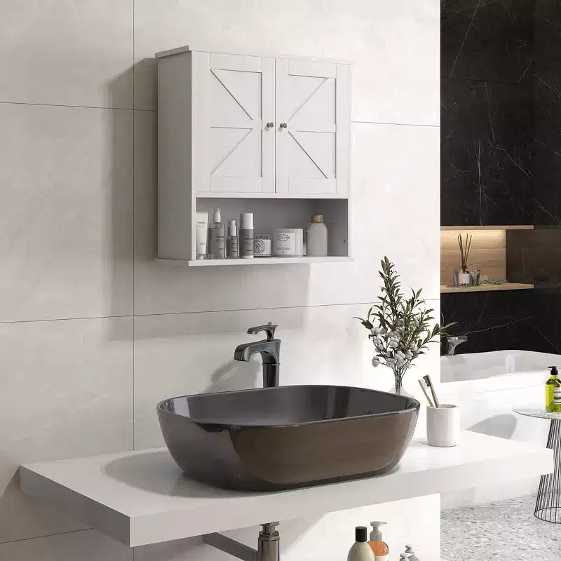 kleankin Mobiletto da Bagno da Parete, Armadietto in Stile Rustico con Ripiano Aperto e Ripiano Regolabile, Credenza Contenitore per Lavanderia