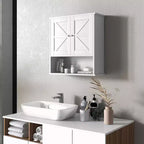 kleankin Mobiletto da Bagno da Parete, Armadietto in Stile Rustico con Ripiano Aperto e Ripiano Regolabile, Credenza Contenitore per Lavanderia