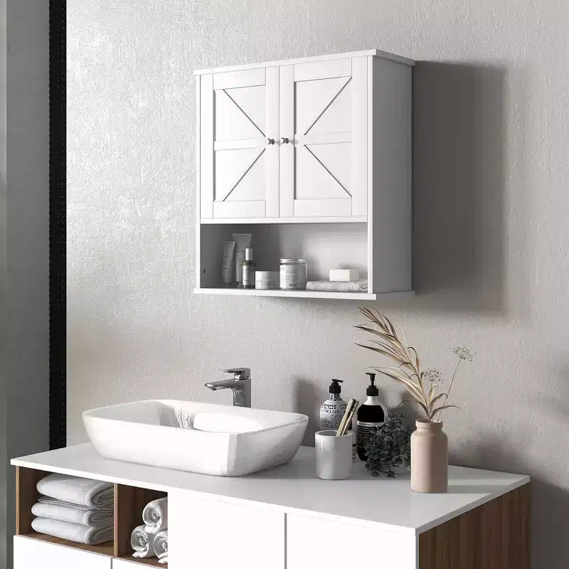 kleankin Mobiletto da Bagno da Parete, Armadietto in Stile Rustico con Ripiano Aperto e Ripiano Regolabile, Credenza Contenitore per Lavanderia