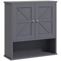 kleankin Bathroom Wall Cabinet, Farmhouse Medicine Cabinet with Open Shelf & Adjustable Shelf, Storage Cupboard for Laundry Room