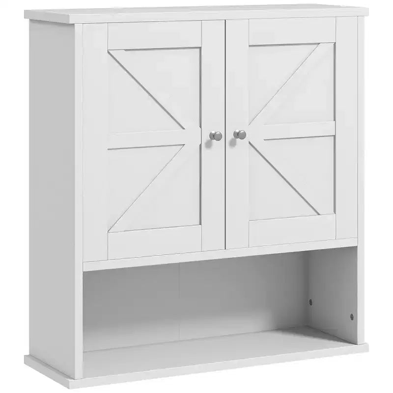 kleankin Mobiletto da Bagno da Parete, Armadietto in Stile Rustico con Ripiano Aperto e Ripiano Regolabile, Credenza Contenitore per Lavanderia