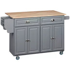 HOMCOM Carrello Cucina con Ruote, Carrello da Cucina con Barra per la Colazione a Ribalta in Legno Massello, Cassetti Contenitori, Armadietti a 4 Ante, Portaspezie
