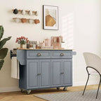 HOMCOM Carrello Cucina con Ruote, Carrello da Cucina con Barra per la Colazione a Ribalta in Legno Massello, Cassetti Contenitori, Armadietti a 4 Ante, Portaspezie