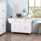 HOMCOM Carrello Cucina con Ruote, Carrello da Cucina con Barra per la Colazione a Ribalta in Legno Massello, Cassetti Contenitori, Armadietti a 4 Ante, Portaspezie