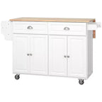 HOMCOM Carrello Cucina con Ruote, Carrello da Cucina con Barra per la Colazione a Ribalta in Legno Massello, Cassetti Contenitori, Armadietti a 4 Ante, Portaspezie