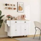 HOMCOM Carrello Cucina con Ruote, Carrello da Cucina con Barra per la Colazione a Ribalta in Legno Massello, Cassetti Contenitori, Armadietti a 4 Ante, Portaspezie