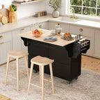 HOMCOM Carrello Cucina con Ruote, Carrello da Cucina con Barra per la Colazione a Ribalta in Legno Massello, Cassetti Contenitori, Armadietti a 4 Ante, Portaspezie