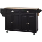 HOMCOM Carrello Cucina con Ruote, Carrello da Cucina con Barra per la Colazione a Ribalta in Legno Massello, Cassetti Contenitori, Armadietti a 4 Ante, Portaspezie