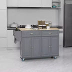 HOMCOM Carrello Cucina con Ruote, Carrello da Cucina con Barra per la Colazione a Ribalta in Legno Massello, Cassetti Contenitori, Armadietti a 4 Ante, Portaspezie