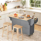 HOMCOM Carrello Cucina con Ruote, Carrello da Cucina con Barra per la Colazione a Ribalta in Legno Massello, Cassetti Contenitori, Armadietti a 4 Ante, Portaspezie