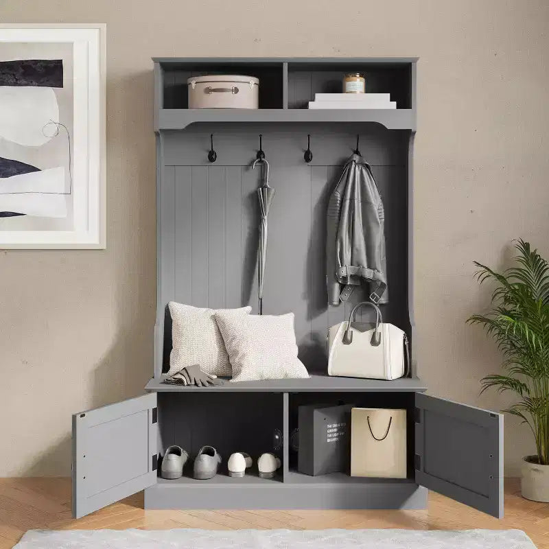 Flash Furniture Appendiabiti Fraser con panca contenitore a doppia anta, appendiabiti con 4 ganci doppi e 2 scomparti superiori
