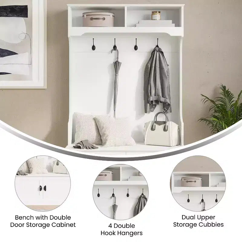 Flash Furniture Appendiabiti Fraser con panca contenitore a doppia anta, appendiabiti con 4 ganci doppi e 2 scomparti superiori