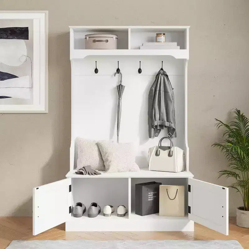 Flash Furniture Appendiabiti Fraser con panca contenitore a doppia anta, appendiabiti con 4 ganci doppi e 2 scomparti superiori