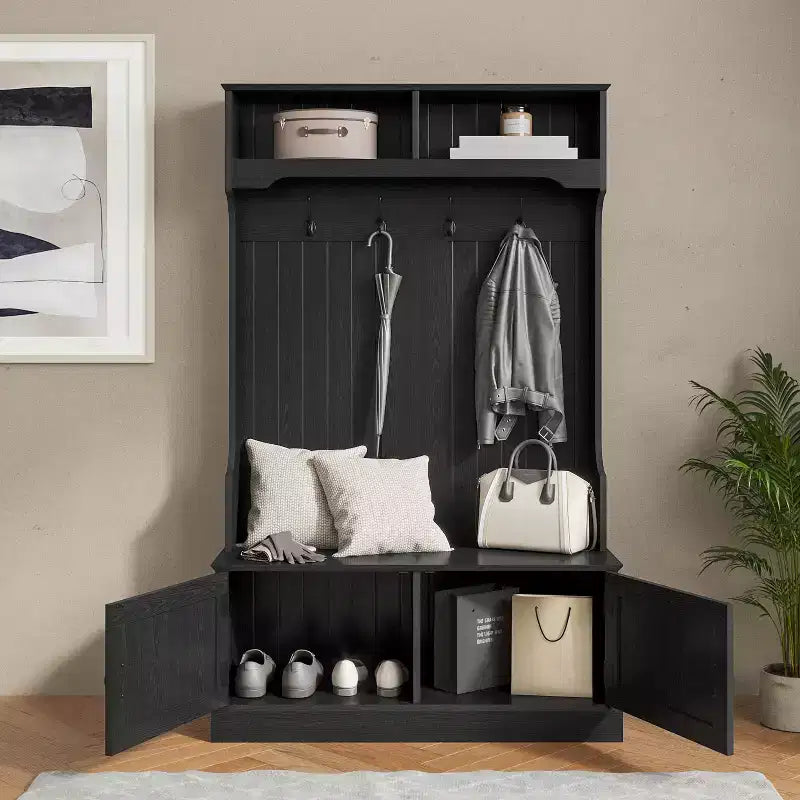 Flash Furniture Appendiabiti Fraser con panca contenitore a doppia anta, appendiabiti con 4 ganci doppi e 2 scomparti superiori