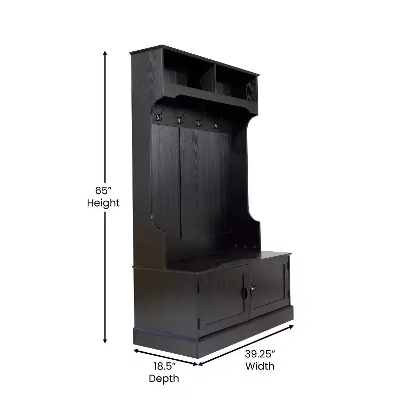 Flash Furniture Appendiabiti Fraser con panca contenitore a doppia anta, appendiabiti con 4 ganci doppi e 2 scomparti superiori