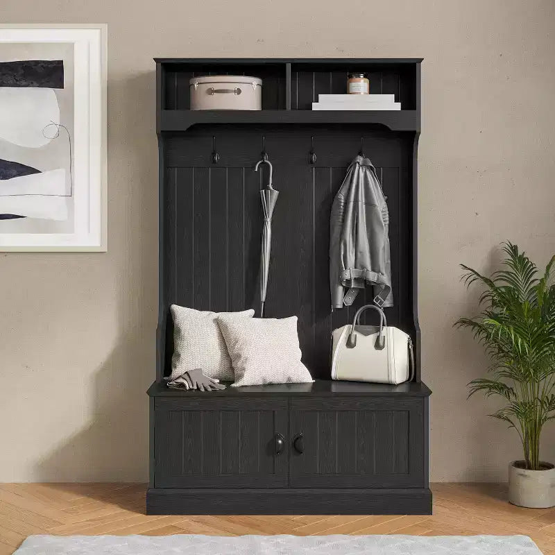 Flash Furniture Appendiabiti Fraser con panca contenitore a doppia anta, appendiabiti con 4 ganci doppi e 2 scomparti superiori