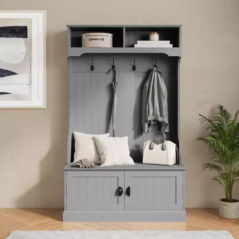 Flash Furniture Appendiabiti Fraser con panca contenitore a doppia anta, appendiabiti con 4 ganci doppi e 2 scomparti superiori