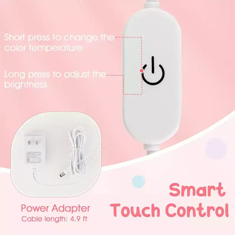 Costway Tavolino da trucco con sgabello per bambini con specchio a tre ante, luci LED regolabili a 3 colori, rosa/bianco