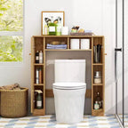 Costway Mobiletto da Bagno Salvaspazio Sopra Water Armadietto WC a 2 Ante con Ripiano Regolabile, Bianco/Naturale