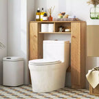 Costway Mobiletto da Bagno Salvaspazio Sopra Water Armadietto WC a 2 Ante con Ripiano Regolabile, Bianco/Naturale