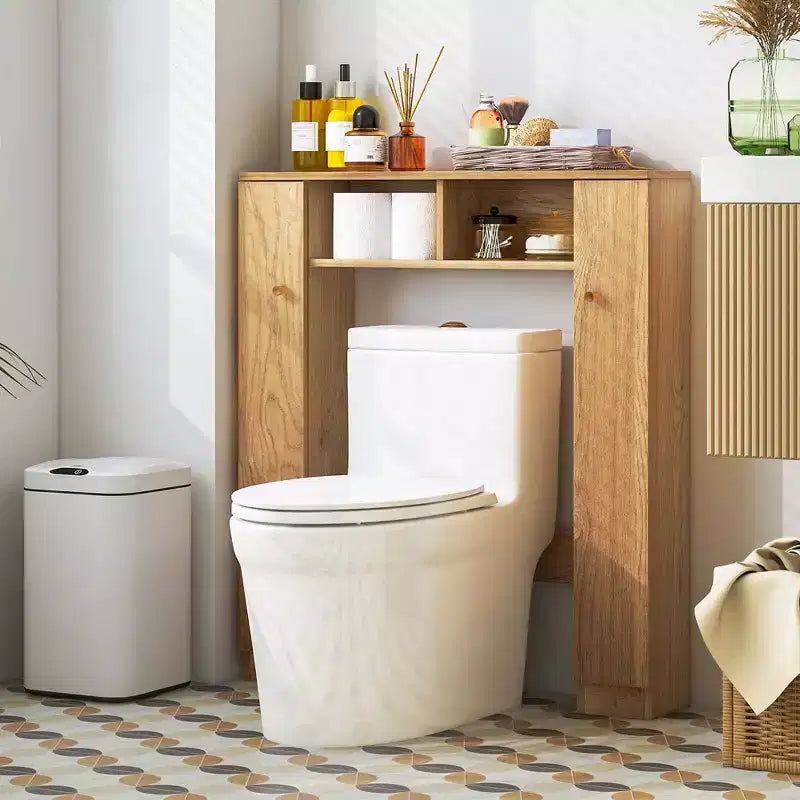 Costway Mobiletto da Bagno Salvaspazio Sopra Water Armadietto WC a 2 Ante con Ripiano Regolabile, Bianco/Naturale