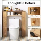 Costway Mobiletto da Bagno Salvaspazio Sopra Water Armadietto WC a 2 Ante con Ripiano Regolabile, Bianco/Naturale