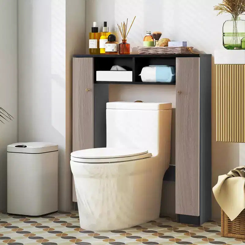 Costway Mobiletto da Bagno Salvaspazio Sopra Water Armadietto WC a 2 Ante con Ripiano Regolabile, Bianco/Naturale
