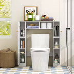 Costway Mobiletto da Bagno Salvaspazio Sopra Water Armadietto WC a 2 Ante con Ripiano Regolabile, Bianco/Naturale