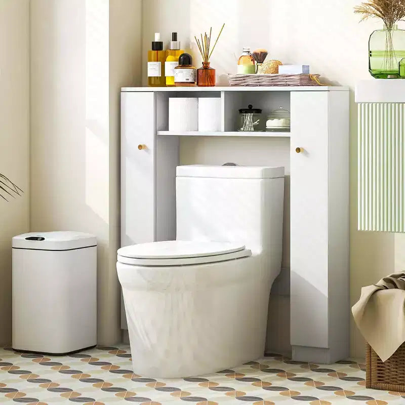 Costway Mobiletto da Bagno Salvaspazio Sopra Water Armadietto WC a 2 Ante con Ripiano Regolabile, Bianco/Naturale