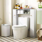 Costway Mobiletto da Bagno Salvaspazio Sopra Water Armadietto WC a 2 Ante con Ripiano Regolabile, Bianco/Naturale