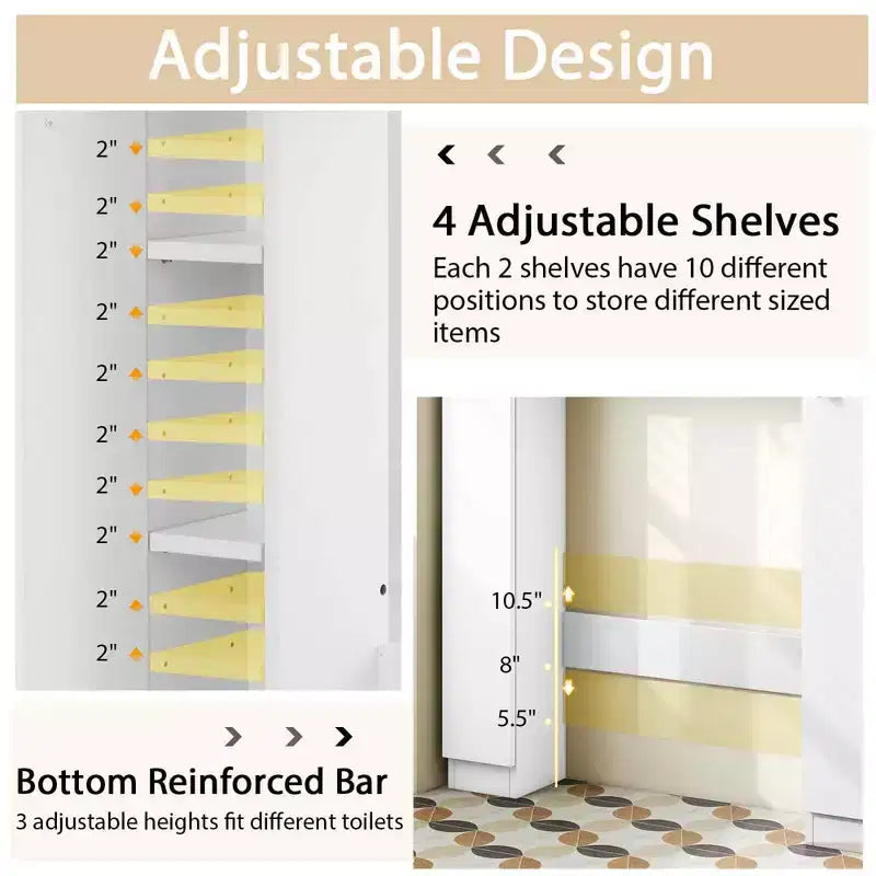 Costway Mobiletto da Bagno Salvaspazio Sopra Water Armadietto WC a 2 Ante con Ripiano Regolabile, Bianco/Naturale