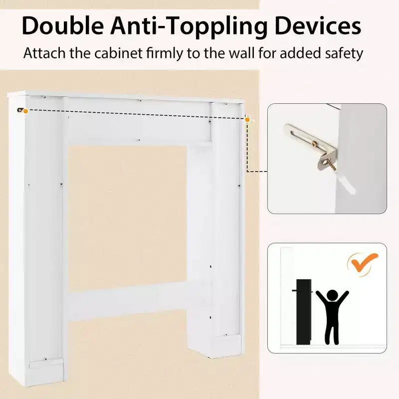 Costway Mobiletto da Bagno Salvaspazio Sopra Water Armadietto WC a 2 Ante con Ripiano Regolabile, Bianco/Naturale