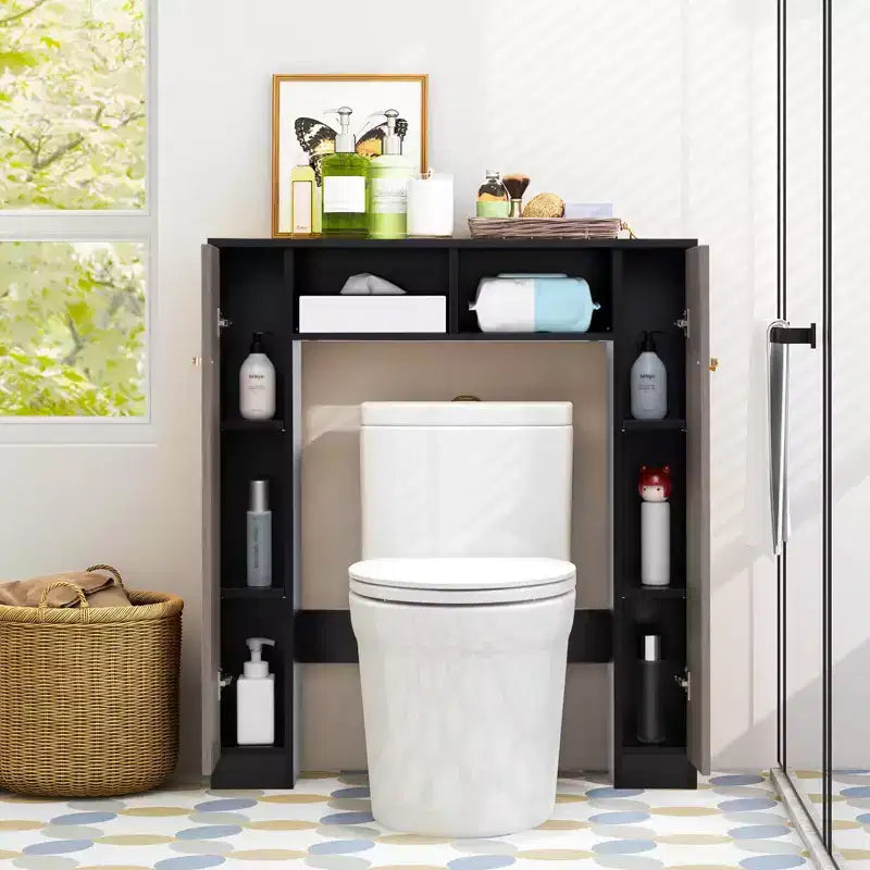 Costway Mobiletto da Bagno Salvaspazio Sopra Water Armadietto WC a 2 Ante con Ripiano Regolabile, Bianco/Naturale
